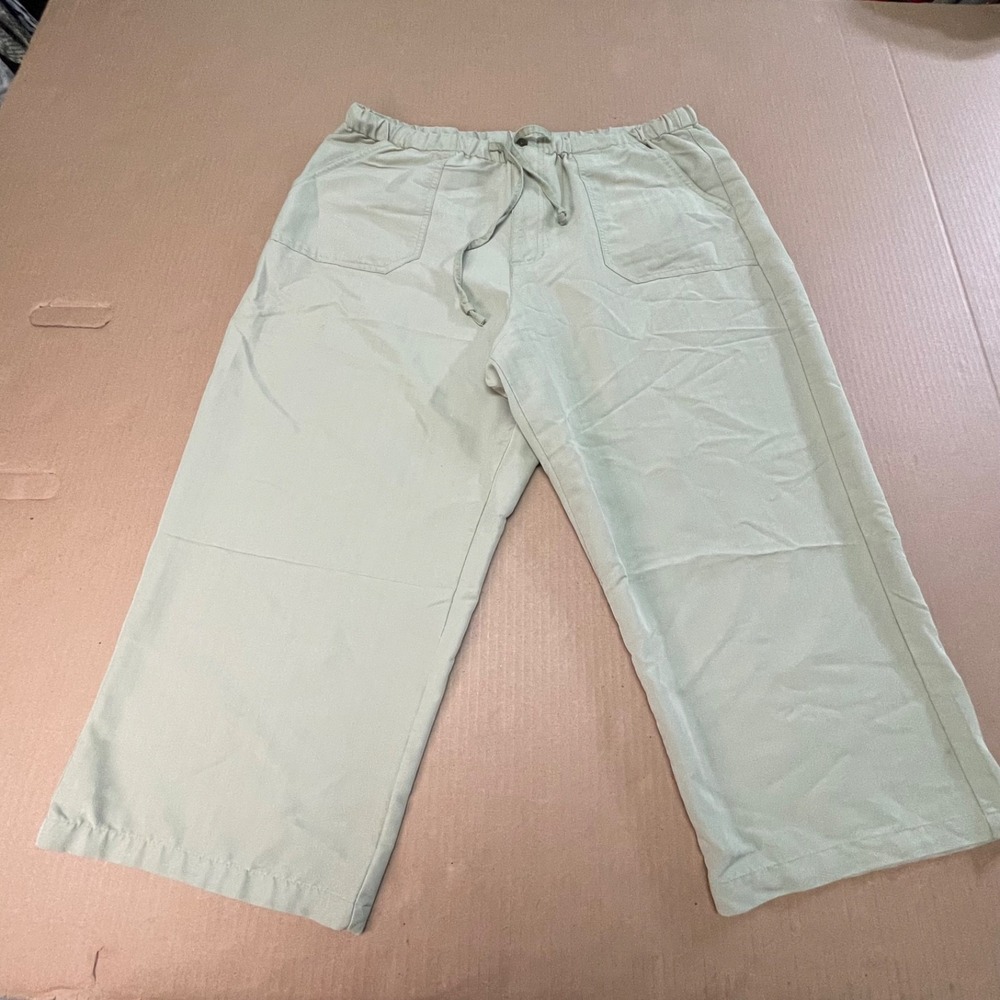 Vintage Caribbean Joe Herringbone Wide Leg Cropped Pants Drawstring Women's XL